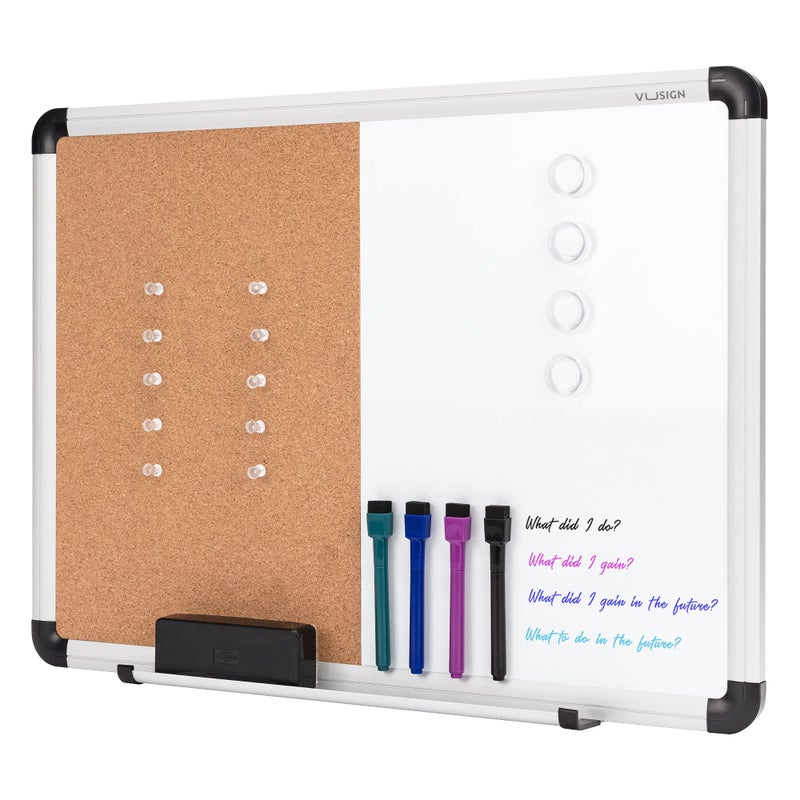 VUSIGN White Board and Cork Board Combination, 17" x 23" Dry Erase Board and Corkboard Combo for Home or Office, Wall Mounted Notice Bulletin Board with Aluminum Frame - Image 1